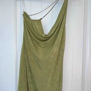 Draped Collar One Shoulder Rhinestone Bodycon Dress